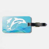 イルカが海に飛び込パーソナライズされたむ ラゲッジタグ (裏面横)