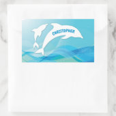 イルカが海に飛び込パーソナライズされたむ 長方形シール (バッグ)