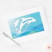 イルカが海に飛び込パーソナライズされたむ 長方形シール (封筒)