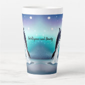 イルカが海マグカップに飛び込む カフェラテマグ (正面)