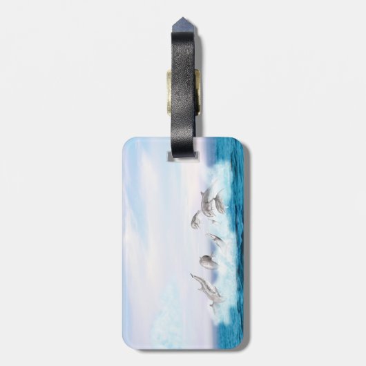 イルカが舞い上がる ラゲッジタグ (裏面縦)