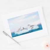 イルカが舞い上がる 長方形シール (封筒)