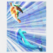 イルカとウミガメ フリースブランケット (正面)