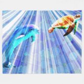 イルカとウミガメ フリースブランケット (正面(横))