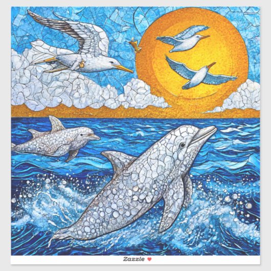 イルカとカモメの海洋自然 シール (シート)
