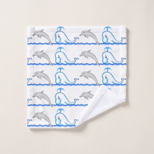 イルカとクジラのバスルーム用タオルセット バスタオルセット (ウォッシュタオル)