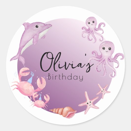 イルカとクラゲの誕生日 ラウンドシール (正面)