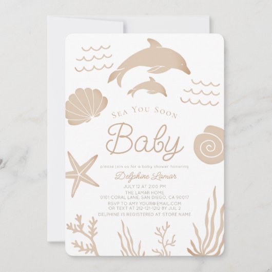イルカとシーシェルシータンベビーシャワー 招待状 (正面)