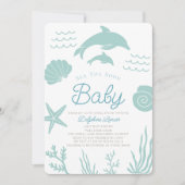 イルカとシーシェルシーブルーベビーシャワー 招待状 (正面)