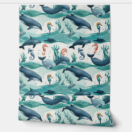 イルカとシーホースを取り外して海の下 壁紙