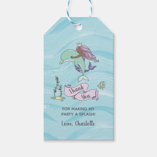 イルカとダークスキンパープルマーメイドありがとう ギフトタグ (正面)