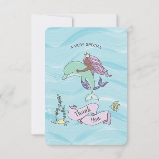 イルカとダークスキンパープルマーメイド サンキューカード (正面)