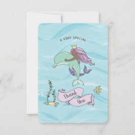 イルカとダークスキンパープルマーメイド サンキューカード