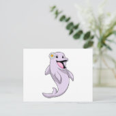 イルカとデイジーの花 ポストカード (スタンド正面)