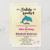 イルカとヒトデのトロピカルな誕生日 招待状 (正面/裏面)