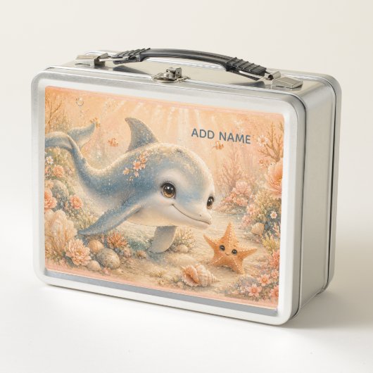 イルカとヒトデの海中友情 メタルランチボックス (正面)