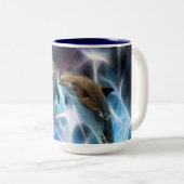 イルカとフラクタル結晶 ツートーンマグカップ (正面右)
