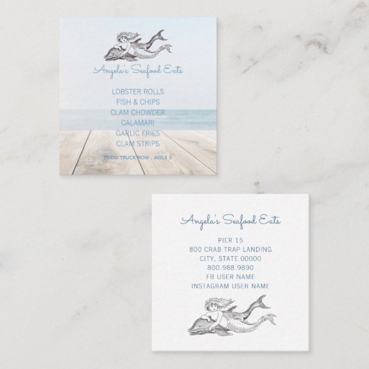 イルカとマーメイドのロゴシーフード スクエア名刺 (正面/裏面)