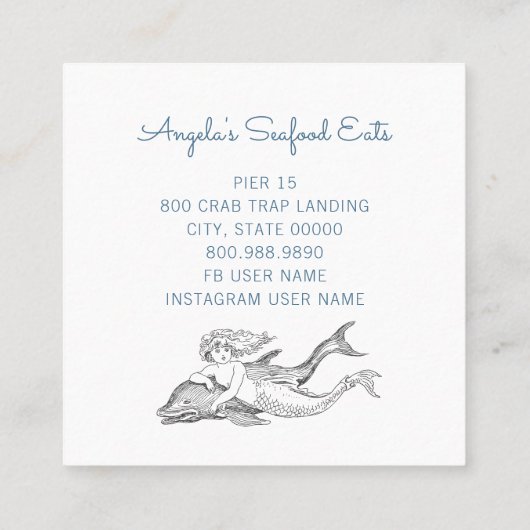 イルカとマーメイドのロゴシーフード スクエア名刺 (裏面)