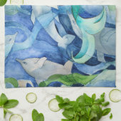 イルカとマーメイドパーティータオル キッチンタオル (折り畳み)