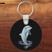 イルカとモノグラム・オン・ブラック キーホルダー (正面)