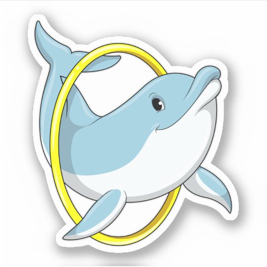 イルカとリングや輪 シール (正面)