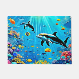 イルカとリーフ：水中の喜び ドアマット