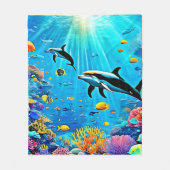 イルカとリーフ：水中の喜び フリースブランケット (正面)