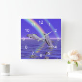 イルカとレインボー スクエア壁時計 (ホーム)