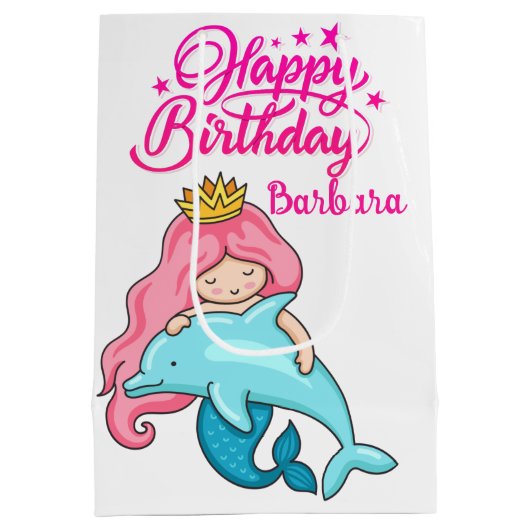 イルカと一緒に成長した小さな人魚 ミディアムペーパーバッグ (裏面)