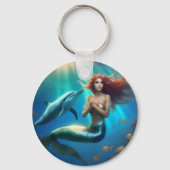 イルカと一緒に泳ぐ天使のような人魚 キーホルダー (正面)