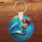 イルカと一緒に泳ぐ天使のような人魚 キーホルダー (正面)
