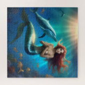 イルカと一緒に泳ぐ天使のような人魚 ジグソーパズル (横)