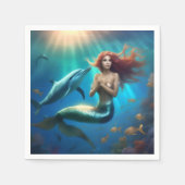 イルカと一緒に泳ぐ天使のような人魚 スタンダードカクテルナプキン (正面)