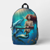 イルカと一緒に泳ぐ天使のような人魚 プリントバックパック (正面)