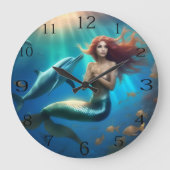 イルカと一緒に泳ぐ天使のような人魚 ラージ壁時計 (正面)