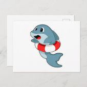 イルカと一緒に泳ぐ水泳リングのイルカ ポストカード (正面/裏面)