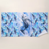 イルカと一緒に泳ぐ ビーチタオル (正面)