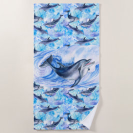イルカと一緒に泳ぐ ビーチタオル