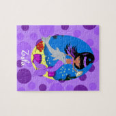 イルカと一緒に海に登場する紫色の人魚 ジグソーパズル (横)