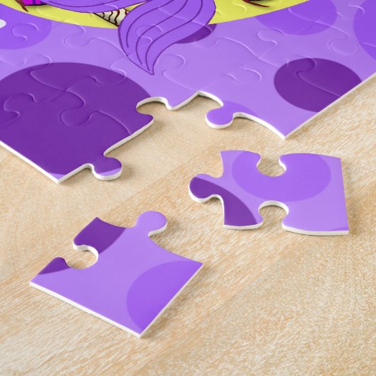 イルカと一緒に海に登場する紫色の人魚 ジグソーパズル (側面)
