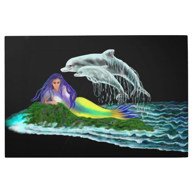 イルカと人魚 メタルプリント (正面)