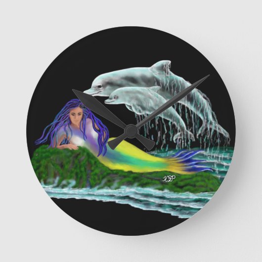 イルカと人魚 ラウンド壁時計 (正面)