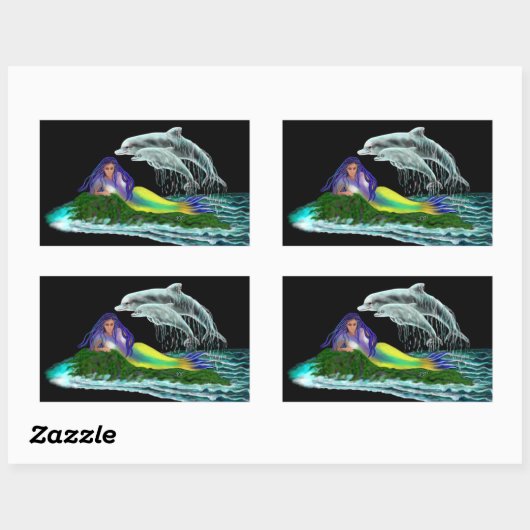 イルカと人魚 長方形シール (シート)