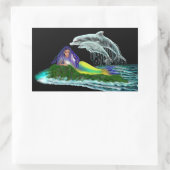 イルカと人魚 長方形シール (バッグ)