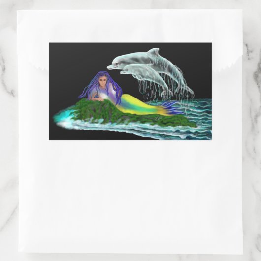 イルカと人魚 長方形シール (バッグ)