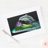 イルカと人魚 長方形シール (封筒)