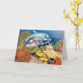 イルカと友人 カード (黄色い花)