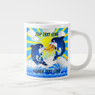 イルカと太陽のパーソナライズあなたの名前または文字を追加 ジャンボコーヒーマグカップ