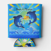 イルカと太陽のパーソナライズあなたの名前または文字を追加 缶クーラー (正面)